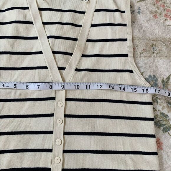 Zara Striped Button Front Sweater Vest Size L Nautical Coastal Preppy Knit Top - Picture 9 of 12